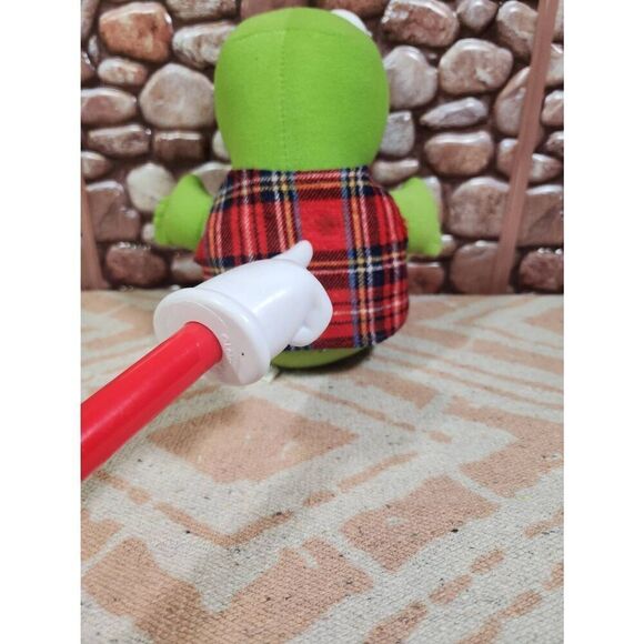Vintage 1987 Baby Kermit The Frog Plush Stuffed Animal Red Flannel Plaid Vest #A - Picture 4 of 8